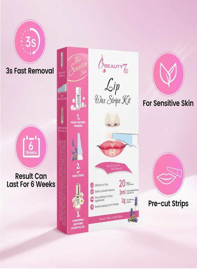 Beauty7 شرائط شمع الشفاه الحساسة Beauty7، شرائط شمع الوجه، إزالة شعر الوجه، 20 قطعة مع شمع زيت اللؤلؤ، لنساء ذوات البشرة الحساسة - Image 4