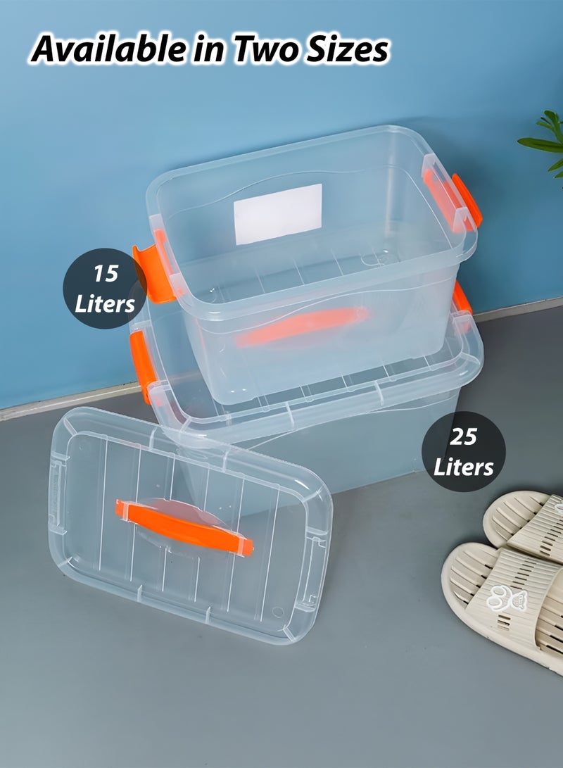 توشيونيكس صندوق تخزين بلاستيكي شفاف فاخر سعة 15 لترًا مع غطاء قابل للقفل ومقبض حمل وأقفال T114629 - صندوق منظم شفاف قابل للتكديس للملابس والألعاب والأدوات وتخزين المنزل (34×25×21 سم) - Image 4