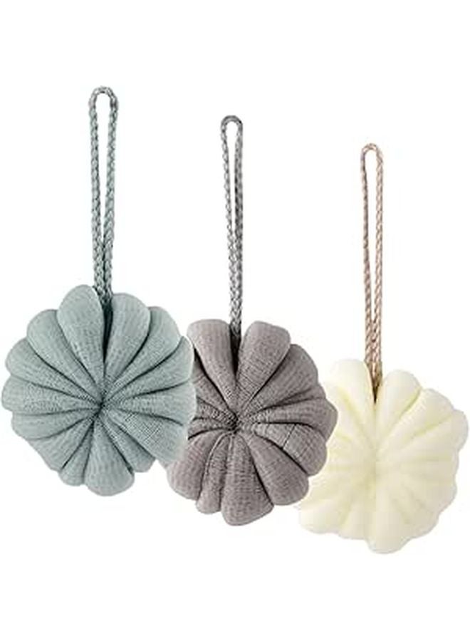 Exfoliating Bath Sponge Set 3 Pack Body Scrubber Loofah Mesh Green Beige Yellow - Image 1