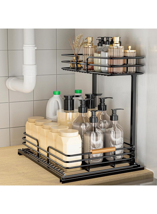 منظمات ووحدات تخزين أسفل الحوض من LAMU، منظمات خزانة مطبخ وحمام من طبقتين، منظم رفوف مطبخ قابل للسحب للتخزين أسفل الحوض للتخزين أسفل المنضدة - Image 1