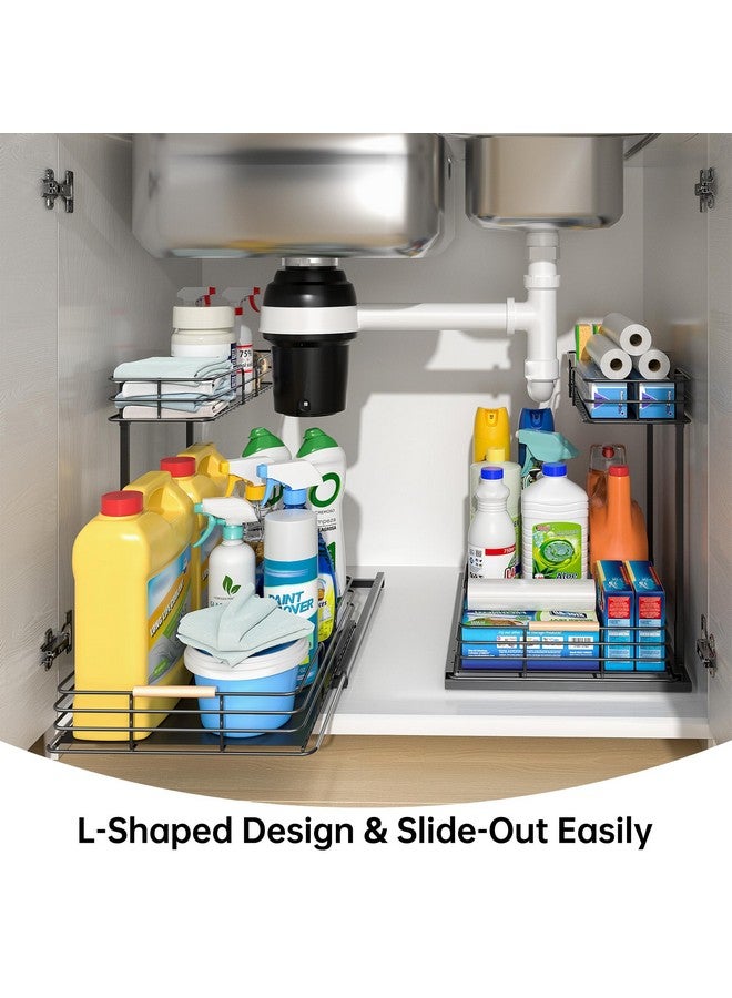 منظمات ووحدات تخزين أسفل الحوض من LAMU، منظمات خزانة مطبخ وحمام من طبقتين، منظم رفوف مطبخ قابل للسحب للتخزين أسفل الحوض للتخزين أسفل المنضدة - Image 4