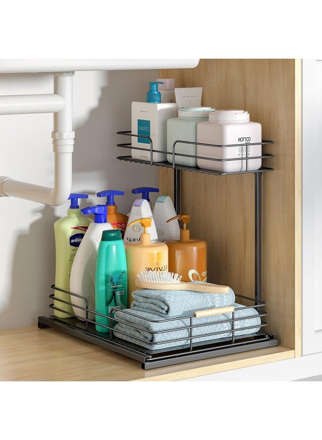 منظمات ووحدات تخزين أسفل الحوض من LAMU، منظمات خزانة مطبخ وحمام من طبقتين، منظم رفوف مطبخ قابل للسحب للتخزين أسفل الحوض للتخزين أسفل المنضدة - Image 3