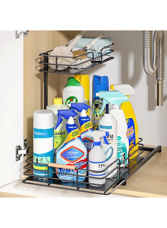 منظمات ووحدات تخزين أسفل الحوض من LAMU، منظمات خزانة مطبخ وحمام من طبقتين، منظم رفوف مطبخ قابل للسحب للتخزين أسفل الحوض للتخزين أسفل المنضدة - Image 2