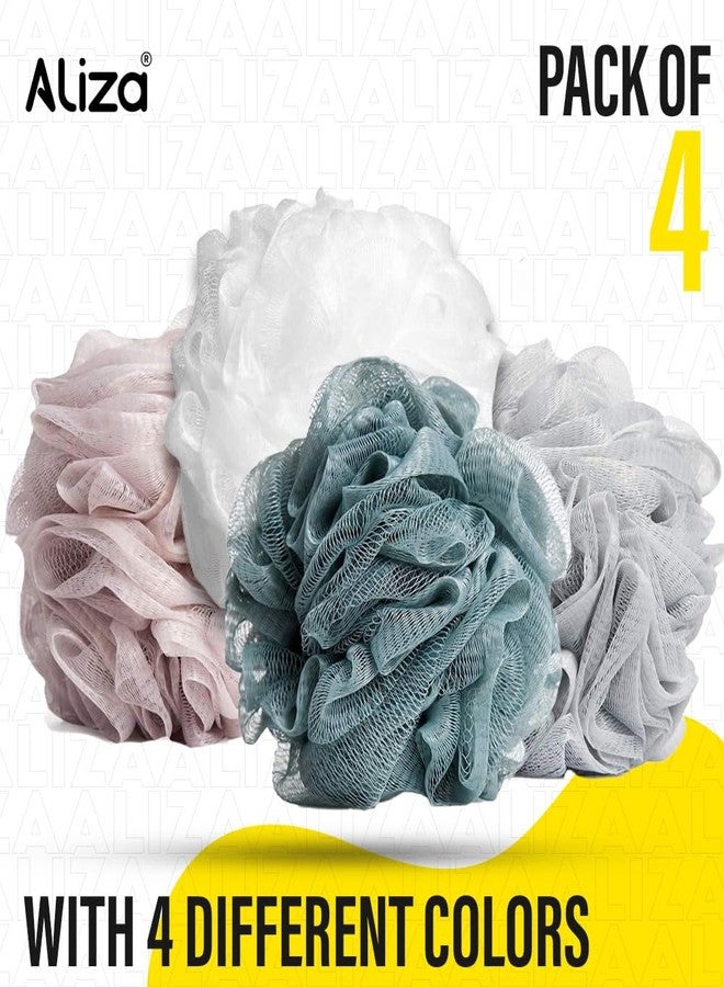Aliza Loofah Sponge - Pack of 4 Shower Puffs - Eco-friendly Body Scrubber Unisex - Mix Color Loofah Sponge - - Image 3