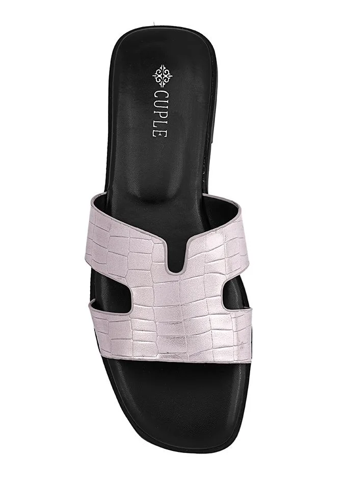 كابلي Cuple Croc-Embossed Double Strap Flat Slides