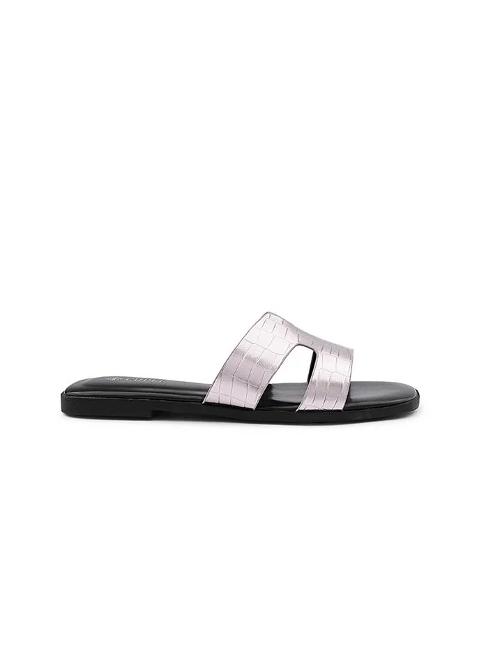 كابلي Cuple Croc-Embossed Double Strap Flat Slides