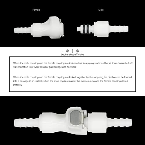 BBTUS 2Pcs 1/8" 3/16" 1/4" 1/8" 90 Degree Elbow Plastic Tube in-line Hose Quick Connector Disconnect Barb insert Fittings Shut-Off Valved in Quick Release Coupling (2 Male+ 2 Female) (1/8") - Image 4