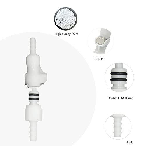 BBTUS 2Pcs 1/8" 3/16" 1/4" 1/8" 90 Degree Elbow Plastic Tube in-line Hose Quick Connector Disconnect Barb insert Fittings Shut-Off Valved in Quick Release Coupling (2 Male+ 2 Female) (1/8") - Image 3