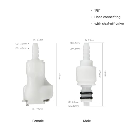 BBTUS 2Pcs 1/8" 3/16" 1/4" 1/8" 90 Degree Elbow Plastic Tube in-line Hose Quick Connector Disconnect Barb insert Fittings Shut-Off Valved in Quick Release Coupling (2 Male+ 2 Female) (1/8") - Image 2