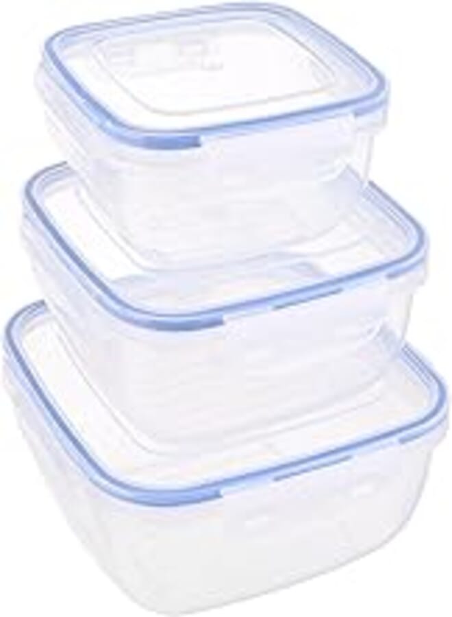 Bager Cook&Lock Square Storage Container Set 3 Pcs (500+900+1500 Ml) (Std), Transparent