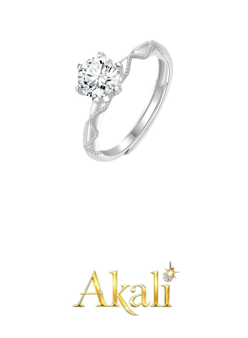 Akali Love Pledge 1 carat Moissanite Classic White Gold open wedding ring  - Image 1