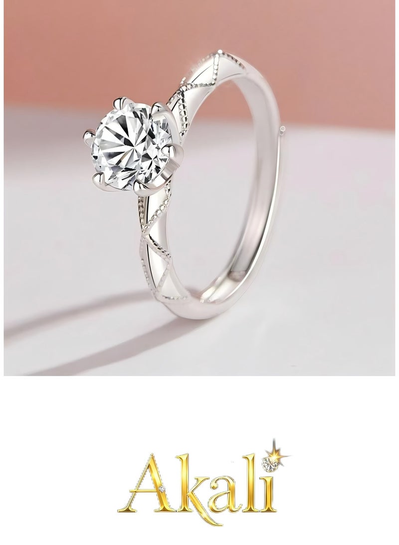 Akali Love Pledge 1 carat Moissanite Classic White Gold open wedding ring  - Image 2