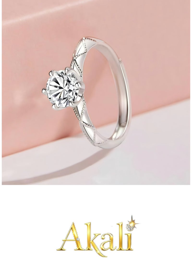 Akali Love Pledge 1 carat Moissanite Classic White Gold open wedding ring  - Image 3