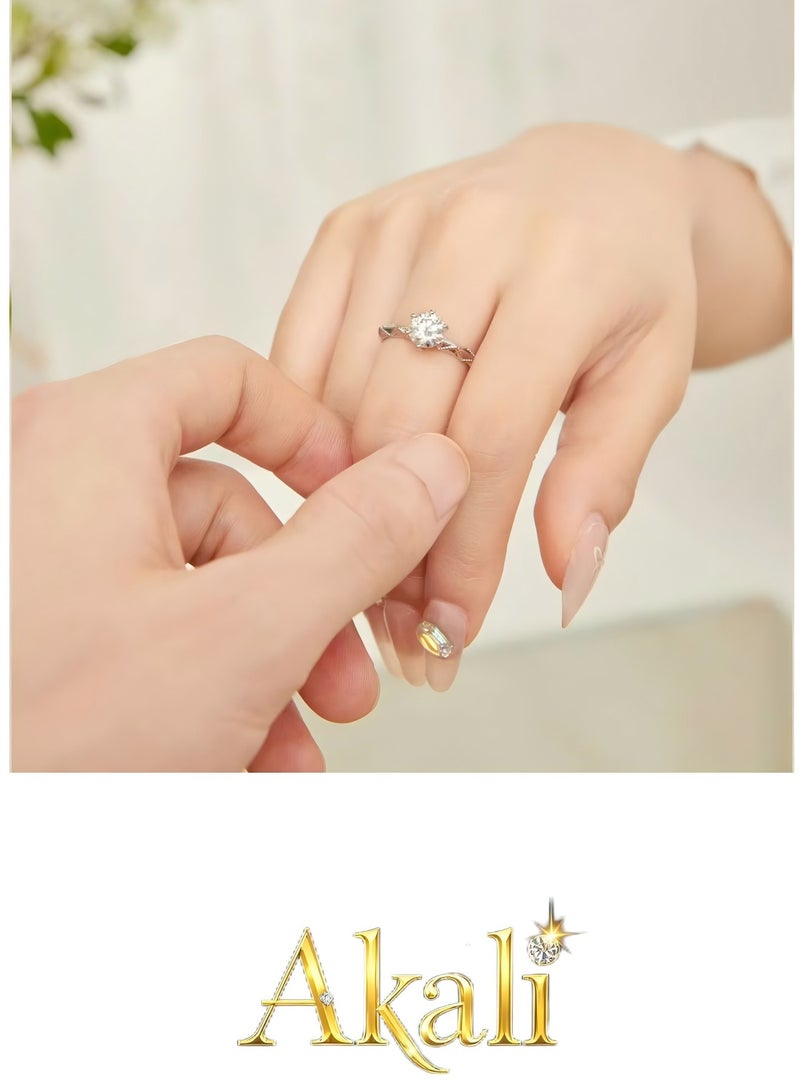 Akali Love Pledge 1 carat Moissanite Classic White Gold open wedding ring  - Image 5