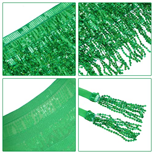 SUMERSHA Belly Dance Hip Scarf Sequin Tassel Skirt Performance Outfits Sparkly Fringe Wrap Halloween Costume Party Rave Festival Skirt for Women and Girls, Green - Image 3