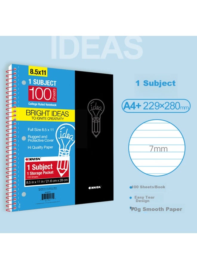Kaisa Inspiration Series Spiral Notebook, American-style Three-hole Easy-tear Notebook, College Student Multi-subject Notebook, Thickened 100-page Journal - Image 1
