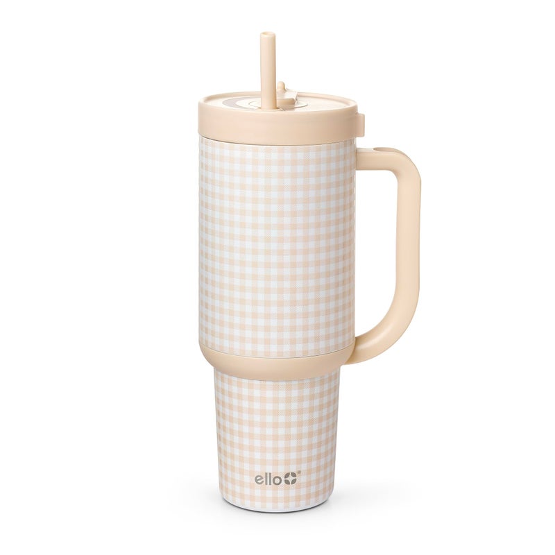 Ello Oasis 40oz Stainless Steel Water Bottle - Beige Gingham - Image 1