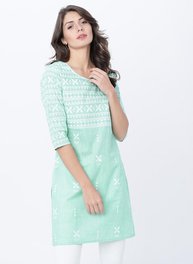 Vishudh Geometric Print 3/4 Sleeves Cotton Tunic - Image 1