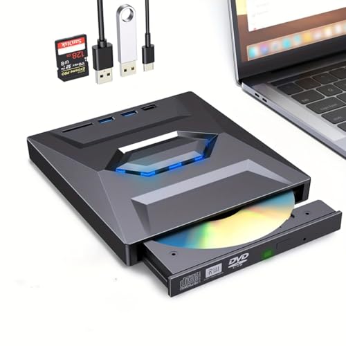 atdaraz External CD DVD Drive for Laptop, USB C Portable CD/DVD +/-RW Burner for Laptop with SD Card Reader USB 3.0 Type C Hub Compatible with Laptop PC Windows Linux (External DVD Writer 5 in 1) - Image 1