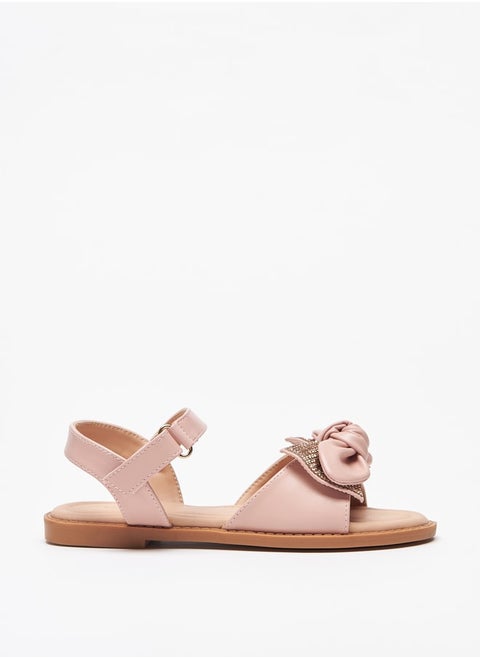 Girl's Bow Accented Sandals With Hook And Loop Closure Ramadan Collection
