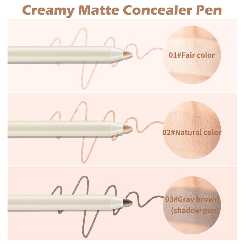 Boobeen Concealer Pencil, Contour Highlighter Stick Makeup Waterproof Full Coverage Foundation Multi-use Creamy Matte Concealer Pen with Sponge Brush Head - Image 2