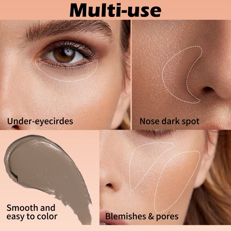 Boobeen Concealer Pencil, Contour Highlighter Stick Makeup Waterproof Full Coverage Foundation Multi-use Creamy Matte Concealer Pen with Sponge Brush Head - Image 3