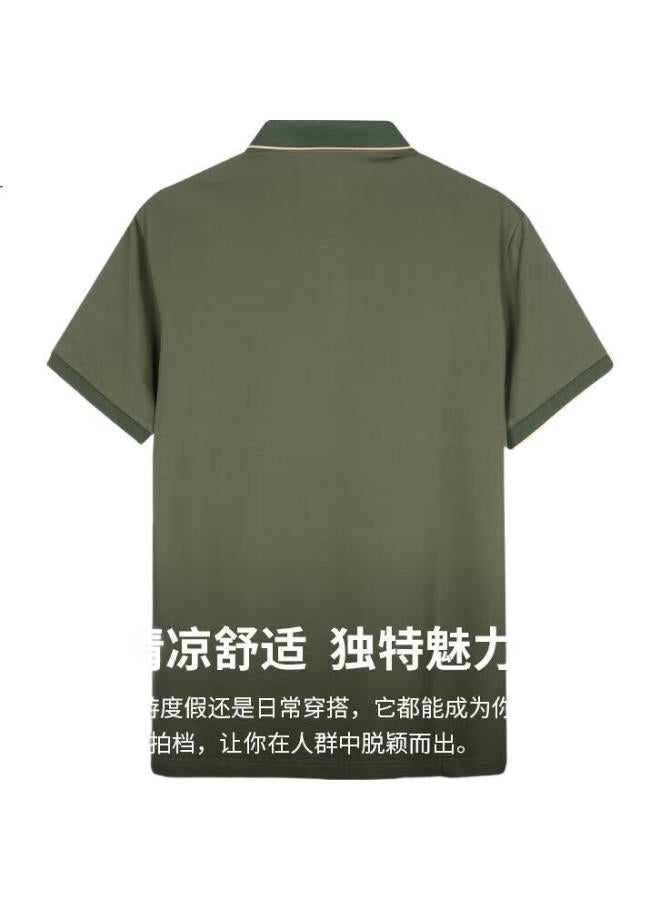 TRIES Caizi (Tries) Polo Shirt For Men, Summer New Embroidered Collar Short-Sleeve Top, Smooth Breathable Contrasting Color Trim Collar - Image 2
