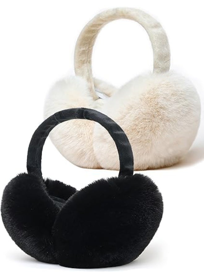 Ear Muffs for Winter,Women Adjustable & Foldable Earmuffs, Fluffy Soft Ear Warmers Warm Ear Covers for Cold Weather - Image 1
