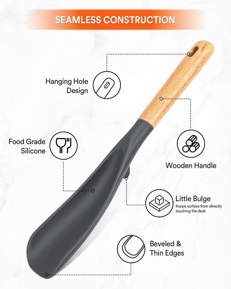 Badiano Cooking Spoon and Rice Scooper for Nonstick Cookwares, Great for Cooking and Serving Sturdy BPA-Free Matte Silicone, Wood Handle Spoon for Mixing, Scoop, and Scrape (GREY) - Image 3