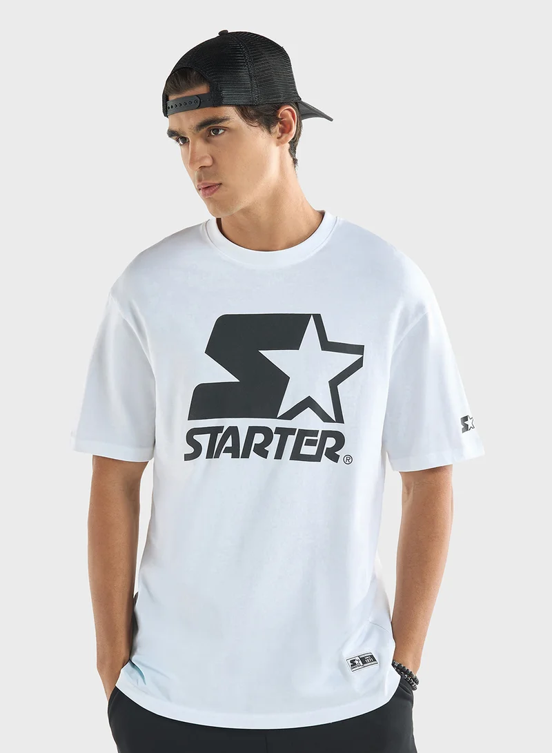 فاف Starter Logo Print Crew Neck T-shirt with Short Sl