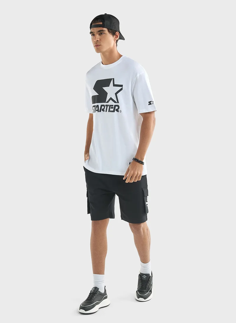فاف Starter Logo Print Crew Neck T-shirt with Short Sl