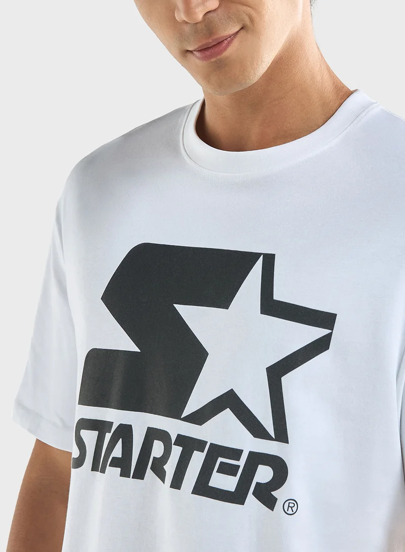 فاف Starter Logo Print Crew Neck T-shirt with Short Sl
