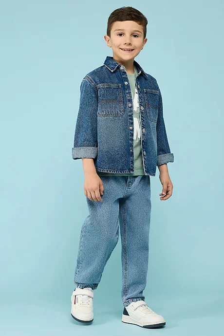 أر أند بي Washed Relaxed Jeans with Button Closure