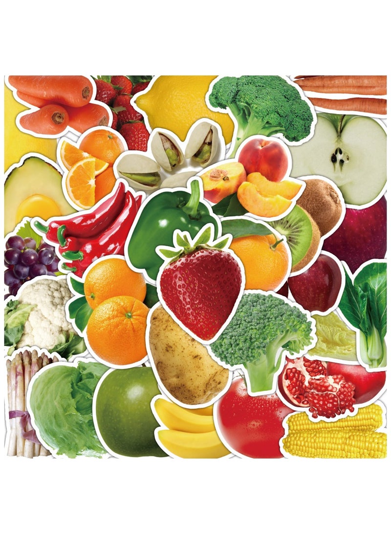 50 قطعة من ملصقات الفاكهة والخضروات الواقعية المتنوعة للأطفال، ملصقات حرفية ممتعة لسجلات القصاصات والهواتف المحمولة واللوحية والأمتعة ومخططات الفصول الدراسية والهدايا والمكافآت - Image 1