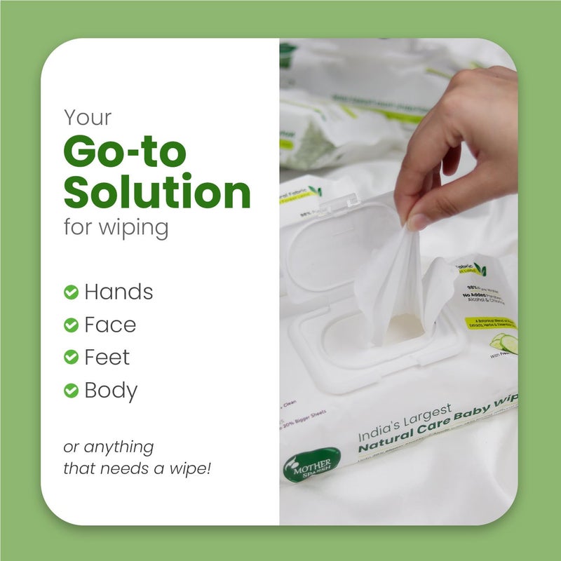 Mother Sparsh Natural Care Baby Wipes - 60 Pcs (Pack of 6) - Plant Powered Wet Wipes with Cucumber Extract - Image 5