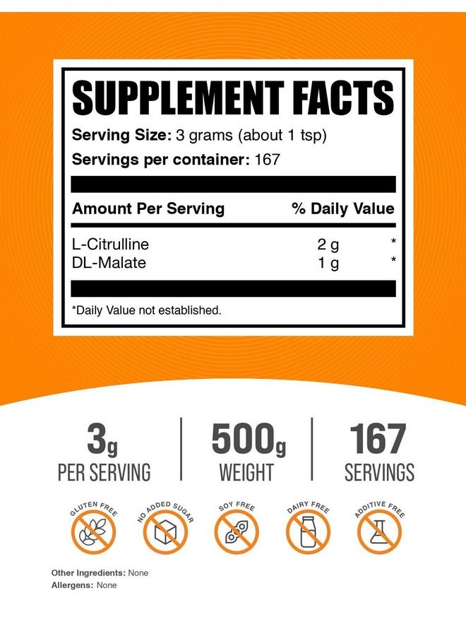 بالك سابلمنتس مسحوق مالات السيترولين 2:1 من BulkSupplements.com - مكمل مالات السيترولين، مسحوق مالات السيترولين - بدون نكهة وخالي من الجلوتين - 3 جرام لكل وجبة، 500 جرام (1.1 رطل) (عبوة من قطعة واحدة)  - Image 2