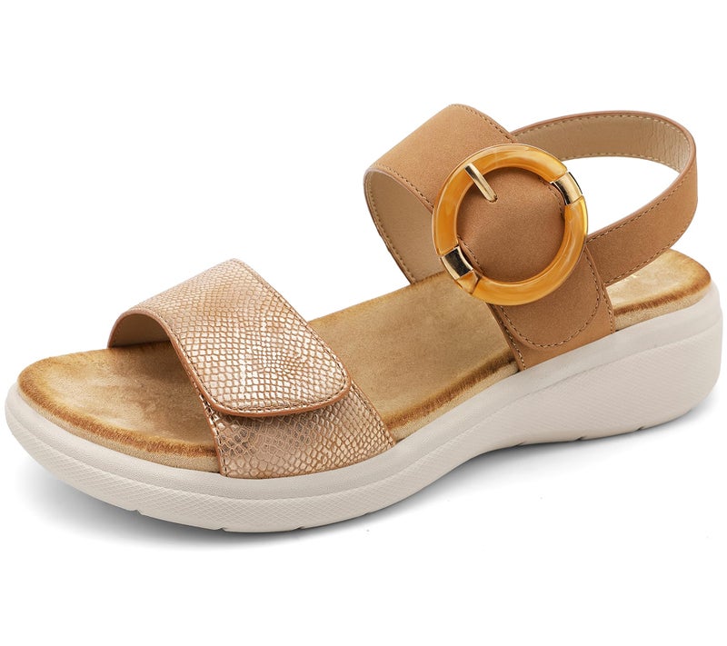 UBFEN Womens Walking Sandals With Arch Support Open Toe Comfy Casual Wedge Summer Shoes Brown Women US 8 - Image 1