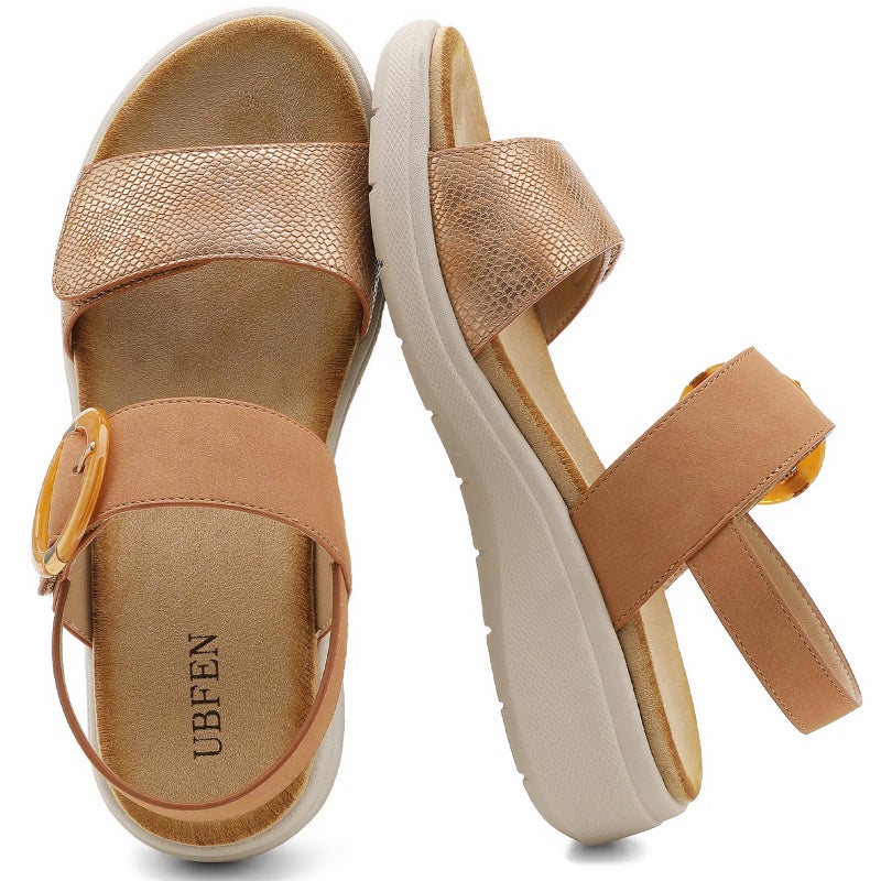 UBFEN Womens Walking Sandals With Arch Support Open Toe Comfy Casual Wedge Summer Shoes Brown Women US 8 - Image 3