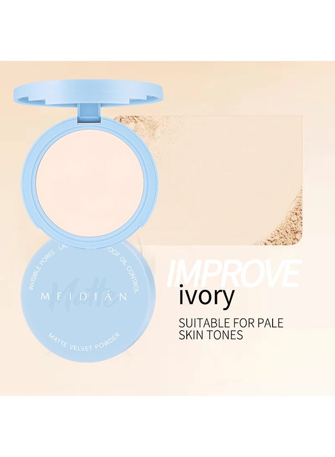 Meidián Matte Velvet Powder,Oil Control Face Pressed Powder, Matte Ultra Flawless Finish Makeup,Hide Pores Lightweight Longlasting Setting Powder with Puff,Waterproof Natural Coverage, Smooths Pores & Lines for All Skin # 01 ivory - Image 2