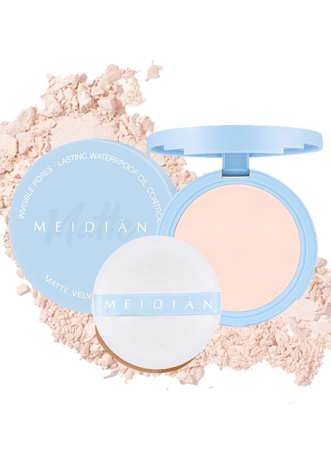 Meidián Matte Velvet Powder,Oil Control Face Pressed Powder, Matte Ultra Flawless Finish Makeup,Hide Pores Lightweight Longlasting Setting Powder with Puff,Waterproof Natural Coverage, Smooths Pores & Lines for All Skin # 01 ivory - Image 1