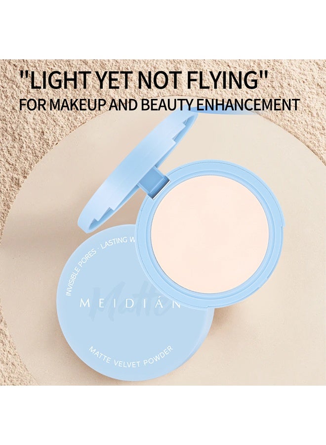 Meidián Matte Velvet Powder,Oil Control Face Pressed Powder, Matte Ultra Flawless Finish Makeup,Hide Pores Lightweight Longlasting Setting Powder with Puff,Waterproof Natural Coverage, Smooths Pores & Lines for All Skin # 01 ivory - Image 3