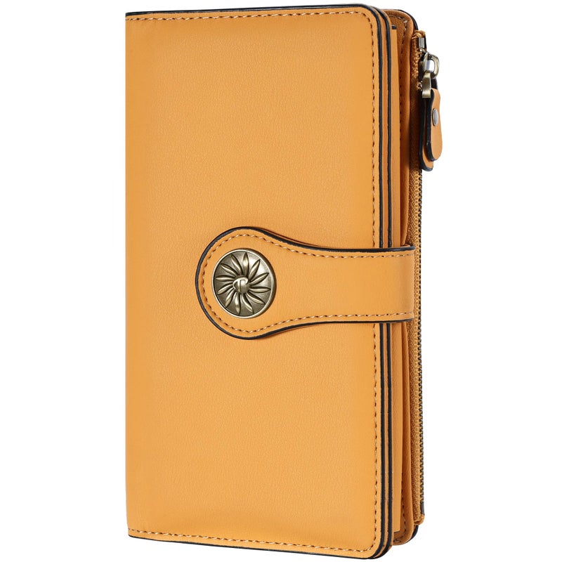 Travelambo محافظ سفرامبو للنساء RFID بسعة كبيرة من الجلد الفاخر المعالج بالشمع محفظة كلاتش متعددة بطاقات تنظيم - Image 1