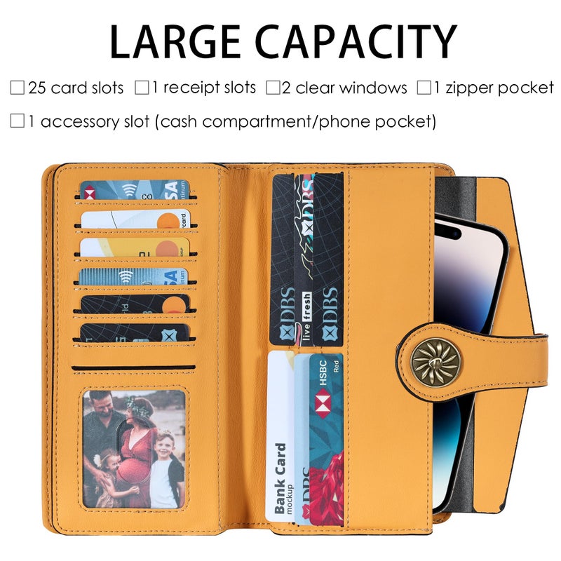 Travelambo محافظ سفرامبو للنساء RFID بسعة كبيرة من الجلد الفاخر المعالج بالشمع محفظة كلاتش متعددة بطاقات تنظيم - Image 3