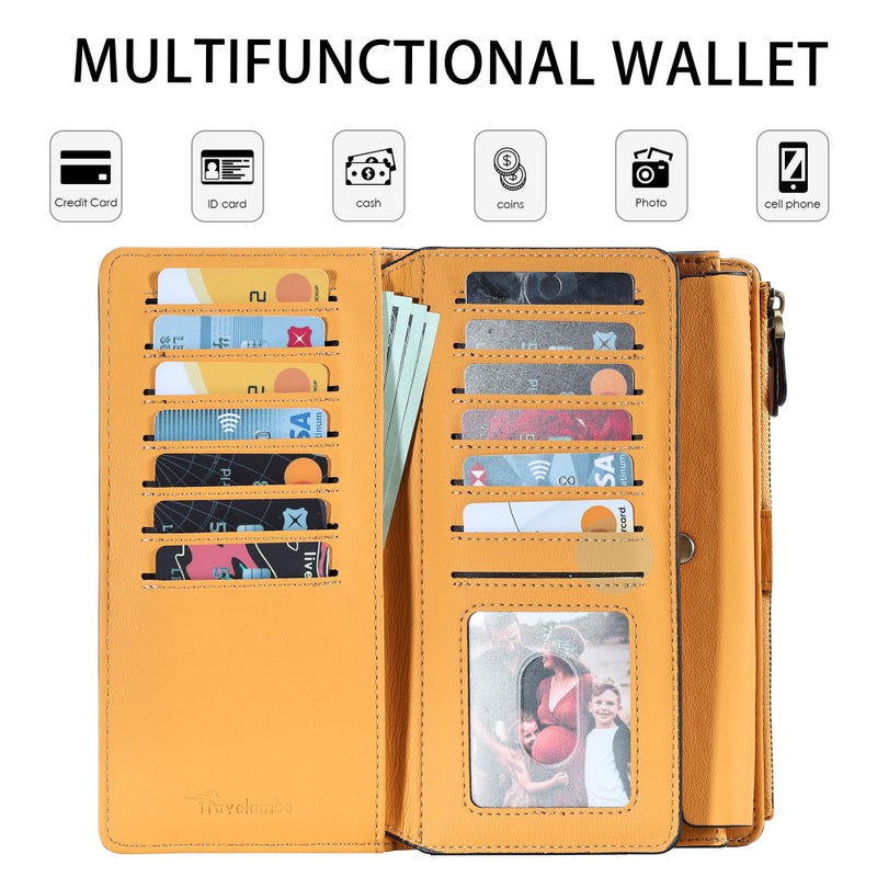 Travelambo محافظ سفرامبو للنساء RFID بسعة كبيرة من الجلد الفاخر المعالج بالشمع محفظة كلاتش متعددة بطاقات تنظيم - Image 2