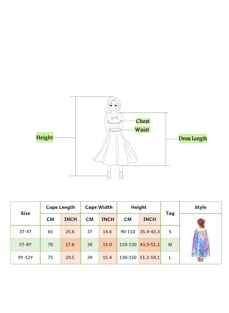 Excefore Rainbow Princess Cape for Girls - Children's Ribbon Simulation Wreath, Beach  Headwear, Dress Up Accessories 5T-8Y, Mermaid Sequin Cloak - Kids Party Clothes 2PCS - Image 5