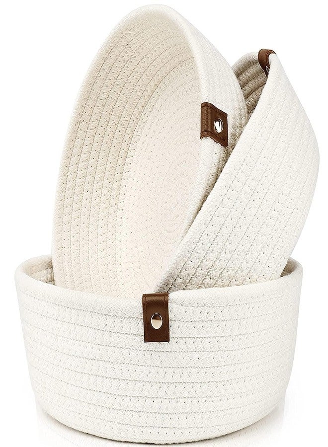 ROYAL TREND 100% Natural Jute small box mini rope paper storage Round Beige basket brown hamper baby nursery tray bucket set of 3 for Living or Drawing Room,fruits, kitchen,office,shelfs (White) - Image 1