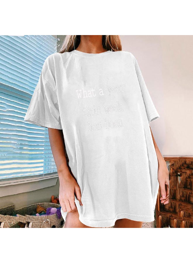 Spring And Summer New Print Round Neck Casual Short Sleeve Loose Fit Large Size - Image 1