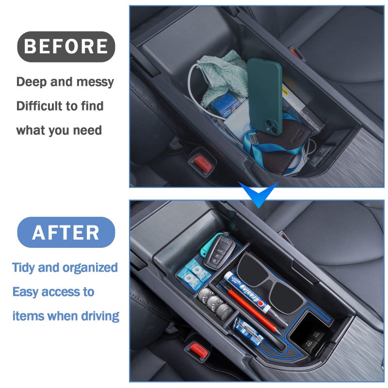 TOPINSTALL Blue Center Console Tray Compatible with 2018-2024 Toyota Camry XLE XSE and 2020-2023 2024 Camry LE SE with Dual USB Ports, Interior Accessories Armrest Console Organizer (Not for 2025) - Image 3