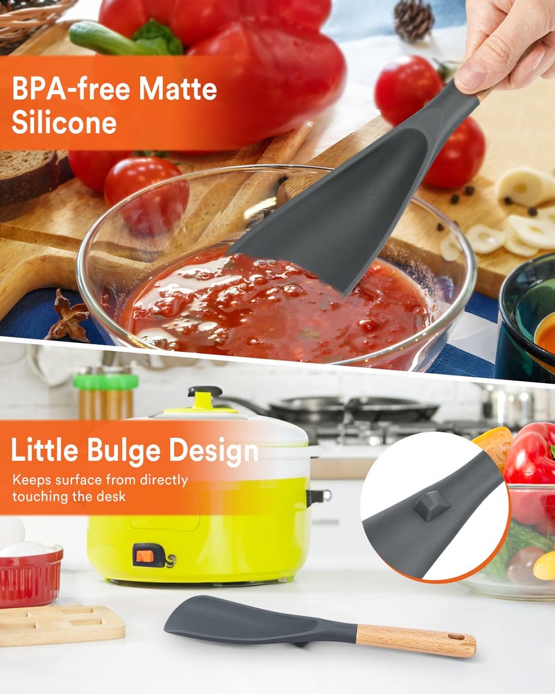 Badiano Cooking Spoon for Nonstick Cookwares, Great for Cooking and Serving Sturdy BPA-Free Matte Silicone, Wood Handle Spoon for Mixing, Scoop, and Scrape (GREY, 11.4 inch) - Image 5