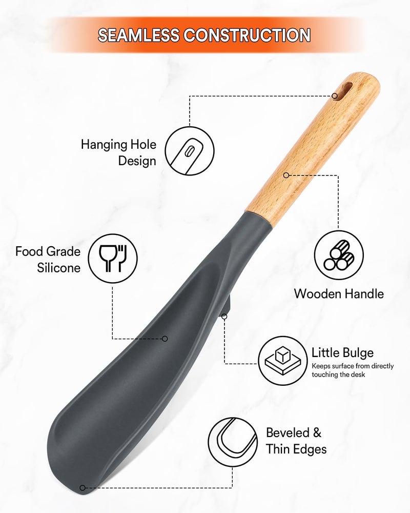 Badiano Cooking Spoon for Nonstick Cookwares, Great for Cooking and Serving Sturdy BPA-Free Matte Silicone, Wood Handle Spoon for Mixing, Scoop, and Scrape (GREY, 11.4 inch) - Image 4